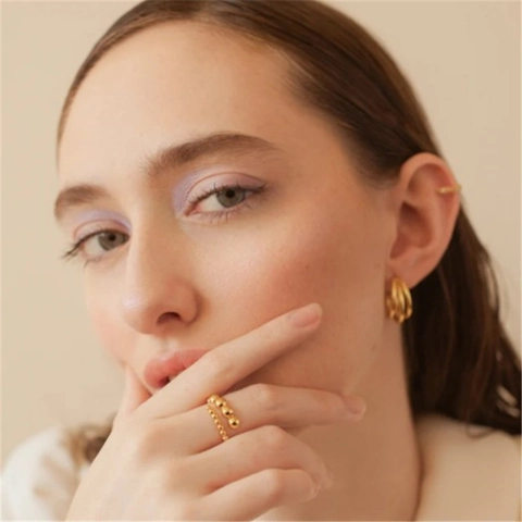 Anello in Ottone Regolabile Minimalista Francese Placcato Oro 14K Design a Perline Spirale Aperta Gioielli da Donna Regalo