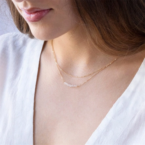 Minimalist 14K Gold Plated Copper Necklace Natural White Crystal Raw Stone Irregular Quartz Pendant Necklace For Women Jewelry
