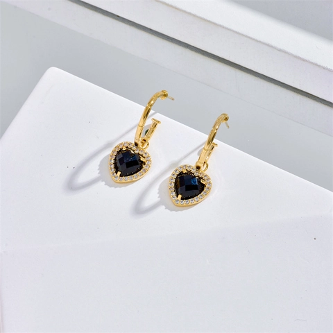 Pendientes Colgantes de Corazón Negro de Circonia para Mujer Pendientes de Aro Geométricos de Cobre Chapado en Oro Joyería