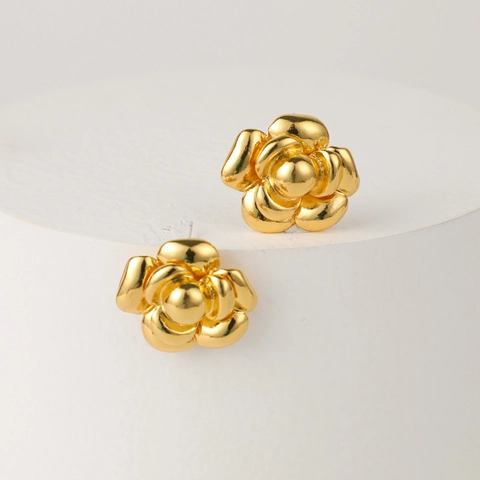 Französische Vintage Kamelie Blume Ohrstecker Elegante Vergoldete Kupfer Floral Schmuck Für Damen Täglich Mode Accessoires