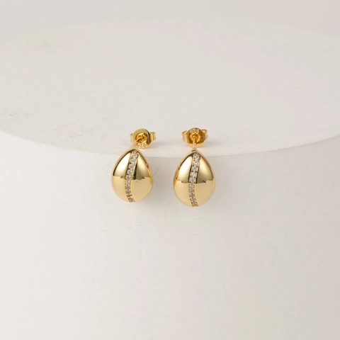 Luxe 14K Vergulde Messing Oorknopjes Met 925 Sterling Zilver Stift Zirkonia Ovaal Waterdruppel Sieraden Voor Vrouwen