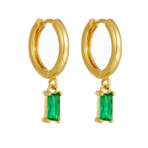 Rectangular Zircon Huggie Hoop Earrings With 925 Sterling Silver Earring Post 14K Gold Plated Brass Jewelry For Women