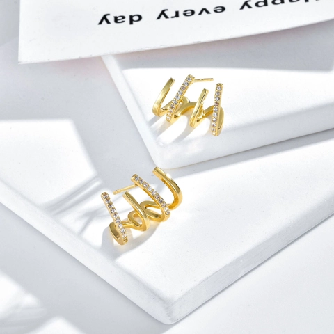 Koper Zirconia Klauw Oorknopjes Met 925 Sterling Zilver Stift Geometrisch Goud Zilver Verguld Sieraden Vrouwen