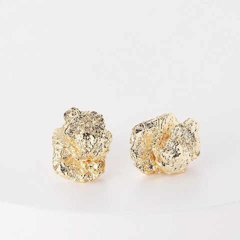 Vintage Künstlerische Messing Ohrstecker 14K Vergoldet Unregelmäßige Geknitterte Textur Geometrische Ohrringe Für Damen Schmuck