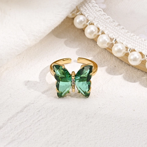 Brass Butterfly Open Ring Adjustable Rhinestone Inlaid Gold Plated Elegant Fashion Jewelry Finger Ring For Women Gift