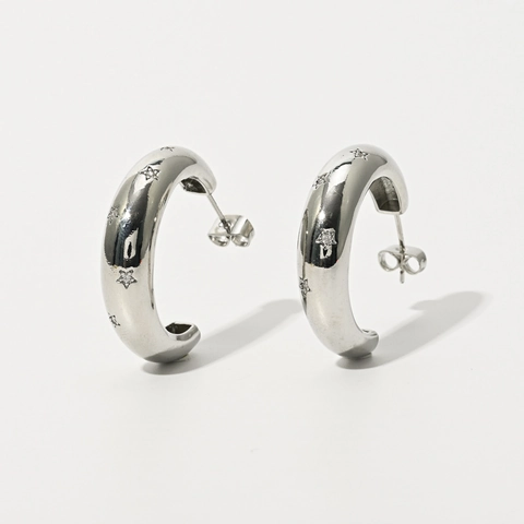 Retro C-Vormige Messing Oorbellen Zirkoon Ster 14K Vergulde Sterrenhemel Geometrische Oorbellen Voor Dames Sieraden