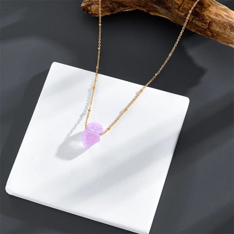 14K Vergoldete Kupfer Naturstein Halskette Für Damen Minimalistisch Unregelmäßiger Mineral Anhänger Mode Schlüsselbein Kette Schmuck Geschenk