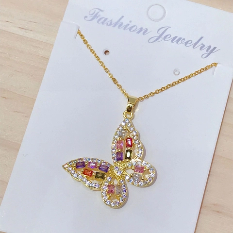 Copper Multicolor Zirconia Butterfly Pendant Necklace Women Hip Hop Jewelry Evil Eye Hamsa Hand Cross Pendant Necklace