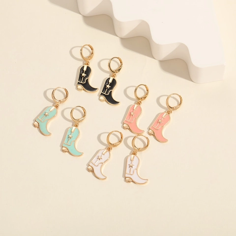 Pendientes Colgantes de Cobre Chapados en Oro 14K Personalizados Vintage Forma Bota Vaquera Esmalte Con Estrella para Mujer Joyería