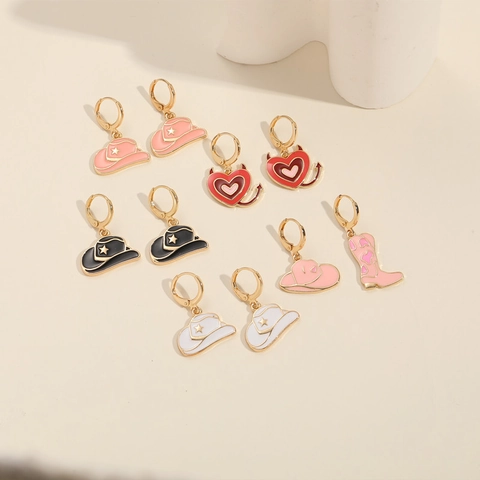 14k Vergoldete Kupfer Emaille Cowboyhut Herz Ohrringe Für Damen Western Cartoon Form Einzigartige Mode Schmuck Ohrringe