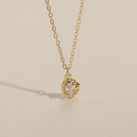 Geometrische Unregelmäßige Zirkonia Anhänger Halskette Für Damen Vergoldetes Kupfer Lava Textur Schmuck Zubehör Französischer Vintage