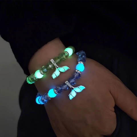 Lichtgevende Zeemeerminstaart Kralen Armband Voor Vrouwen Gloei in het Donker Oceaan Stijl Kristal Glaskralen Strass Sieraden