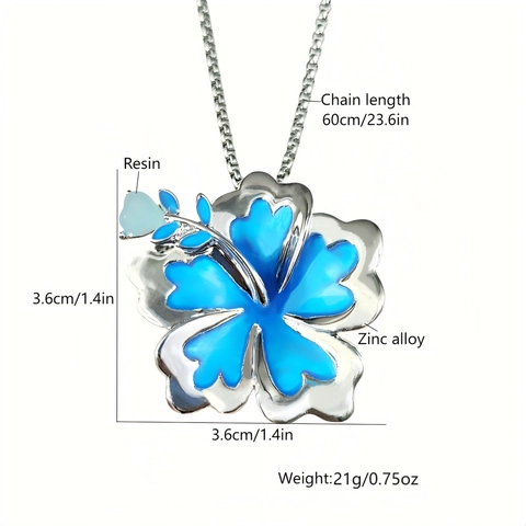 Luminous Hibiscus Flower Pendant Necklace Zinc Alloy Silver Color Glow In The Dark Floral Jewelry For Women Summer Style