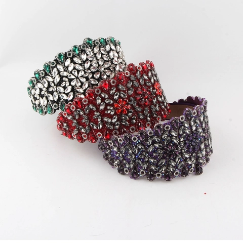Diadema de Strass de Borde Ancho Barroco para Mujer Vintage Lujo Floral Cristal Banda para el Cabello Fiesta Boda Accesorios para el Cabello
