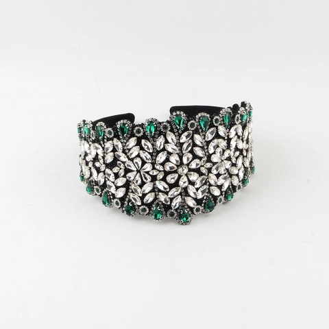 Diadema de Strass de Borde Ancho Barroco para Mujer Vintage Lujo Floral Cristal Banda para el Cabello Fiesta Boda Accesorios para el Cabello