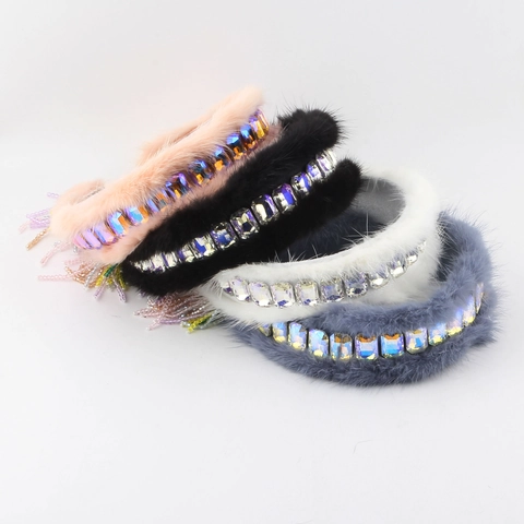 Diadema de Piel Sintética de Lujo con Cristal Strass y Flecos de Borlas de Colores Elegante Accesorio para Pelo para Fiesta Mujer