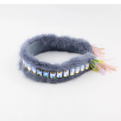Diadema de Piel Sintética de Lujo con Cristal Strass y Flecos de Borlas de Colores Elegante Accesorio para Pelo para Fiesta Mujer