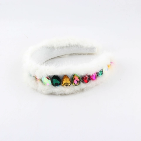 Luxus Faux Nerzfell Gepolstertes Stirnband Mit Bunten Strasssteinen Und Kristallen Retro Breites Plüsch Haarband Winter Damen Haarschmuck