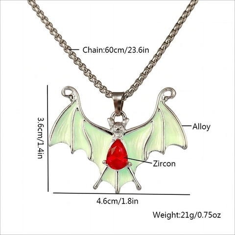 Halloween Luminous Bat Pendant Necklace With Red Zircon Zinc Alloy Glow In The Dark Gothic Animal Wing Chain Jewelry