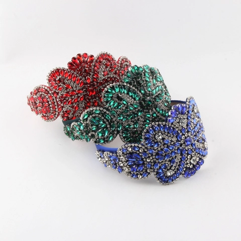 Vintage Barok Strass Gevoerde Haarband Voor Dames Luxe Bloemen Pave Stirnband Voor Bruiloft Feest Bruid Accessoires