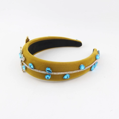 Baroque Vintage Velvet Padded Headband For Women Luxury Metal Butterfly Rhinestone Inlaid Wide Hairband Banquet Hair Accessories
