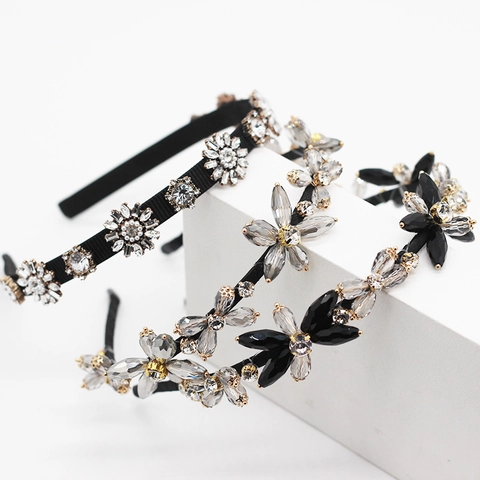 Cerchietto per Capelli Coreano in Lega con Fiori di Strass per Donna Fascia per Capelli con Perla Artificiale Elegante