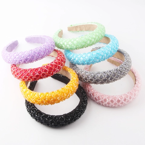 Diadema Acolchada con Abalorios de Acrílico Lujosa Vintage para Mujer Hecha a Mano con Diamantes de Imitación Accesorios Pelo