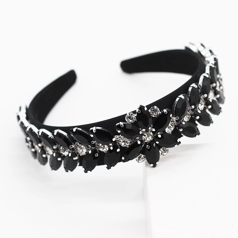 Baroque Luxurious Rhinestone Flower Leaf Headband For Women Vintage Fashion Pave Crystal Wide Hair Band Party Wedding Hair Accessories