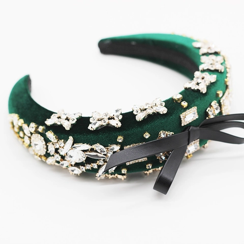 Cerchietto Imbottito in Velluto e Spugna Con Fiocco di Strass Vintage Barocco Fascia per Capelli da Donna per Festa Matrimonio