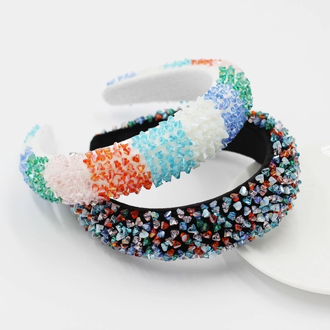 Cerchietto Imbottito in Strass Multicolore Vintage Barocco per Donna Moda Scintillante Cristallo Spugna Ampio Accessorio per Capelli Banchetto Matrimonio Quotidiano