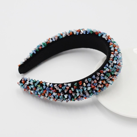 Cerchietto Imbottito in Strass Multicolore Vintage Barocco per Donna Moda Scintillante Cristallo Spugna Ampio Accessorio per Capelli Banchetto Matrimonio Quotidiano