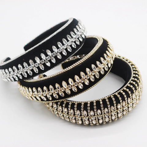 Lussuoso Cerchietto Imbottito in Velluto per Donna Frangia di Strass Retrò Fascia per Capelli Larga Accessori per Capelli Matrimonio Ballo