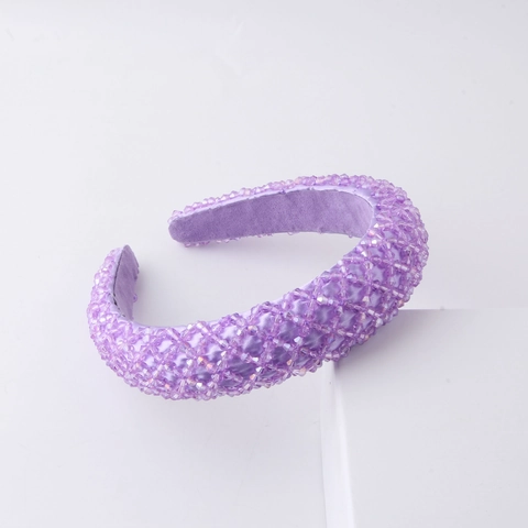 Cerchietto Imbottito con Perline in Acrilico Vintage Lussuoso per Donna Fatto a Mano con Strass Motivo a Griglia Accessori Capelli