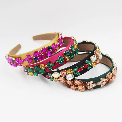 Cerchietto Imbottito Barocco Con Strass Per Donna Colorato Cristallo Stile Uva Tessuto Fascia Capelli Gioielli Capelli Retro Party