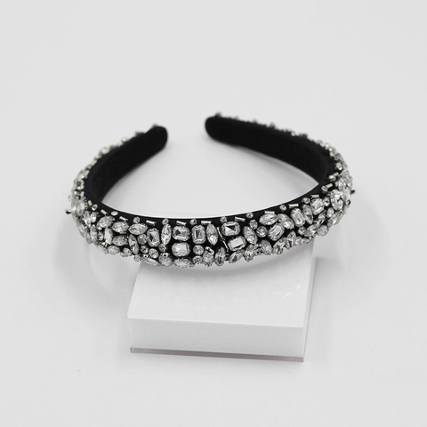 Cerchietto Imbottito in Spugna Di Lusso Con Strass per Donna Stile Coreano Squisiti Cristalli Lucenti Accessorio Capelli Nero