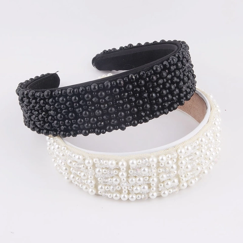 Cerchietto Largo con Perline Donna Moda Vintage Perla Artificiale Strass Cerchietto per Capelli Spiaggia Viaggio Accessori per Capelli Matrimonio Festa