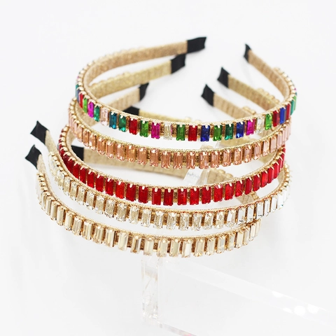 Cerchietto in Stile Barocco Con Strass Rettangolari Pavé Elegante Cerchietto alla Moda Coreana Con Bordo Dorato per Donna Festa Viaggio Accessori per Capelli