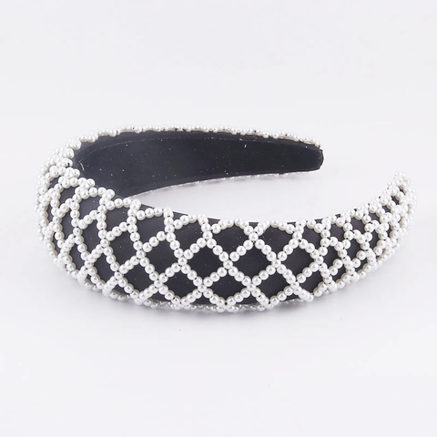 Diadema de Esponja Acolchada Retro Francés Con Diseño de Malla de Perlas Artificiales Diadema Ancha para Mujer Fiesta
