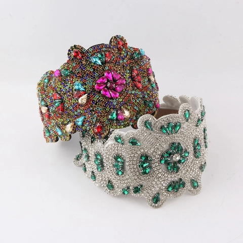 Cerchietto Largo Barocco di Lusso con Strass Integrale per Donna Cerchietto in Cristallo Luccicante per Matrimonio Festa Capelli