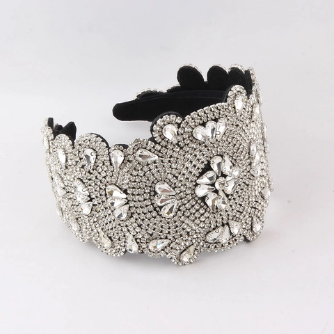 Cerchietto Largo Barocco di Lusso con Strass Integrale per Donna Cerchietto in Cristallo Luccicante per Matrimonio Festa Capelli