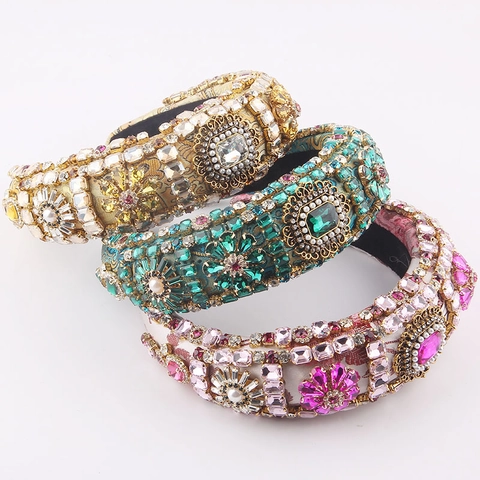 Cerchietto Imbottito Barocco per Donna Lussuoso Strass Perla Artificiale Impreziosito Largo Accessori per Capelli in Stile Palazzo Vintage