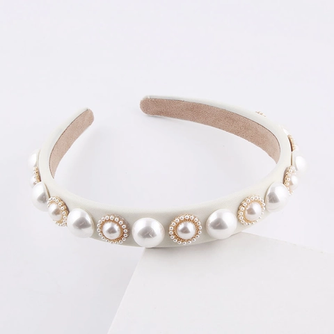 Fashion Faux Artificial Pearl Padded Headband For Women Elegant Satin Fabric Wrapped Hair Band Retro Party Hair Accessories Gift
