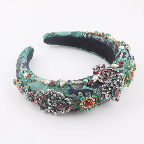 Diadema Acolchada de Strass Barroca Retro Lujosa para Mujer Patrón Geométrico Jacquard Lujo Banquete Fiesta Moda Accesorio para Cabello