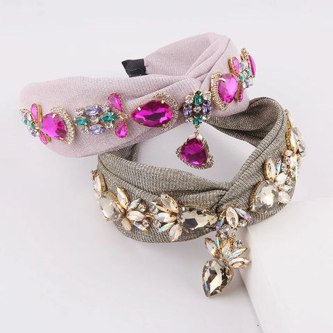 Serre-tête Large Noué avec Strass Incrustés Style Luxe Vintage Texture Satinée Tissu Non Tissé Bandeau Cheveux Élégant Accessoire Femme