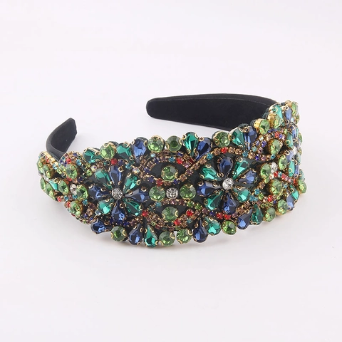 Fascia Imbottita con Strass Barocco Vintage Lussuoso Cerchietto per Capelli con Cristalli Largo alla Moda per Donna Festa Matrimonio