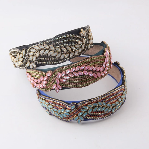 Diadema de Lujo con Diamantes de Imitación Coloridos Estilo Barroco Mujer Diadema Vintage de Tela para Fiesta Accesorio Moda