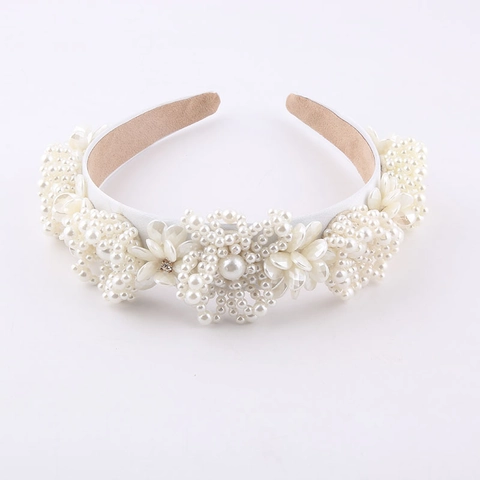 Diadema Elegante Blanca con Perlas Artificiales y Flores para Mujer Satén con Diamantes de Imitación Accesorios para el Cabello Novia
