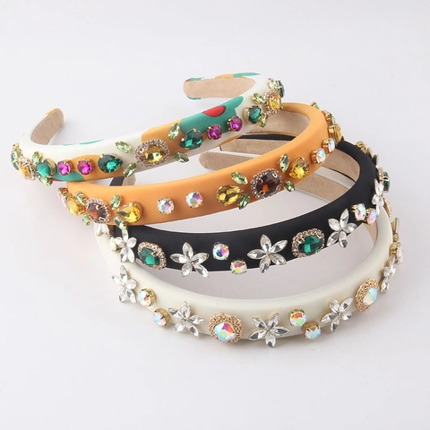 Cerchietto Imbottito in Spugna con Strass di Lusso Vintage Gemme Colorate Geometriche Fiore di Cristallo per Donna Accessori Capelli Festa