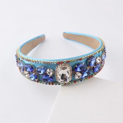 Luxury Baroque Rhinestone Gemstone Headband For Women Vintage Colorful Crystal Wide Hairband Elegant Hair Accessories For Wedding Party Banquet