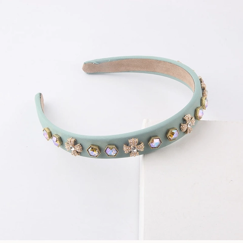 Vintage Padded Satin Rhinestone Artificial Pearl Floral Headband For Women Luxurious Thick Sponge Hair Hoop Wedding Party Hair Accessories